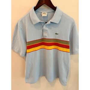 Lacoste Polo Shirt Mens Size 5 Large Blue Stripe Cotton Short Sleeve Logo